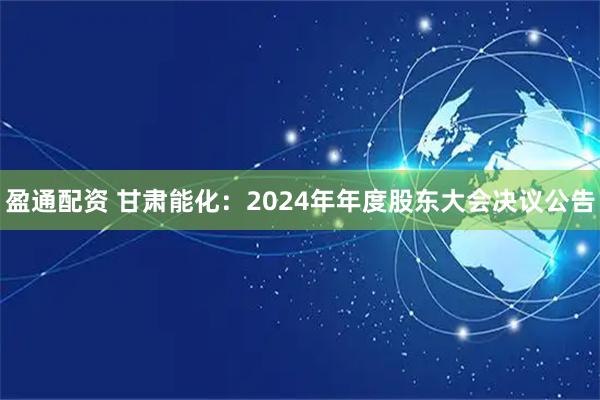 盈通配资 甘肃能化：2024年年度股东大会决议公告