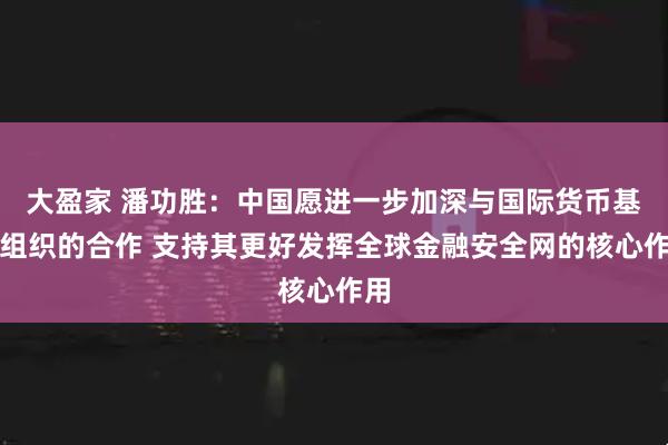 大盈家 潘功胜：中国愿进一步加深与国际货币基金组织的合作 支持其更好发挥全球金融安全网的核心作用