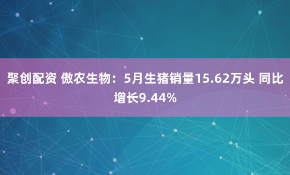 聚创配资 傲农生物：5月生猪销量15.62万头 同比增长9.44%
